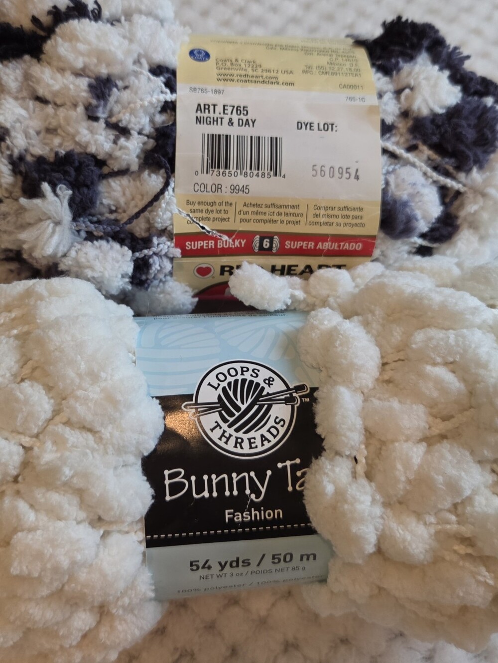 BUNNY TAIL YARN LOT OF 2 Red Heart Loops & Threads